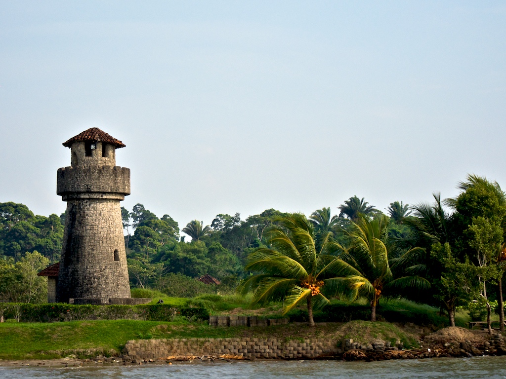 An old guard tower at the Amatique Bay Hotel