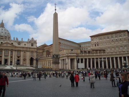 St. Peter’s Square view of Pope’s residence to the right and St. Peter’s basilica to the left