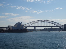 The two most iconic symbols of Sydney, Australia.  The Harbor bridge and the opera house.
